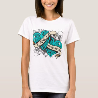Dubbla hjärtan med Ovarian Cancer Survivor Dual He Tee Shirt