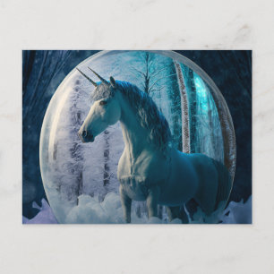 Dubbla Horned Unicorn i en frusen snöglob Vykort
