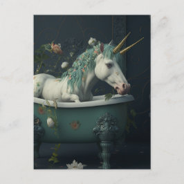 Dubbla Horned Unicorn i Tub Postcard Vykort