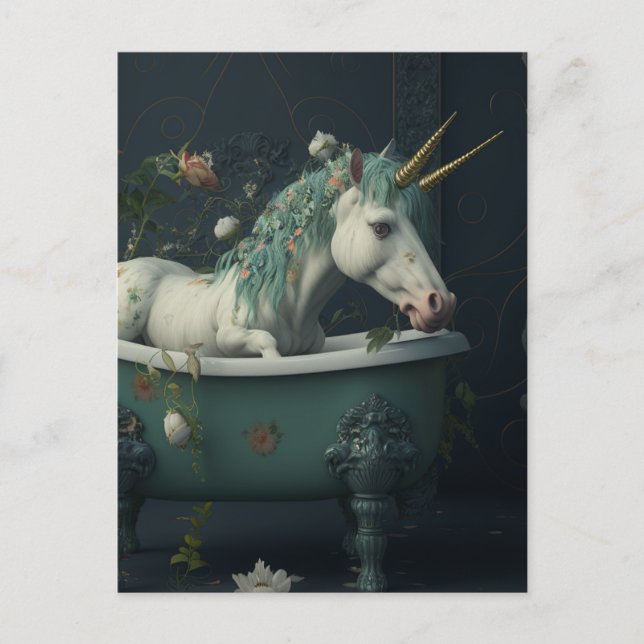 Dubbla Horned Unicorn i Tub Postcard Vykort (Framsida)