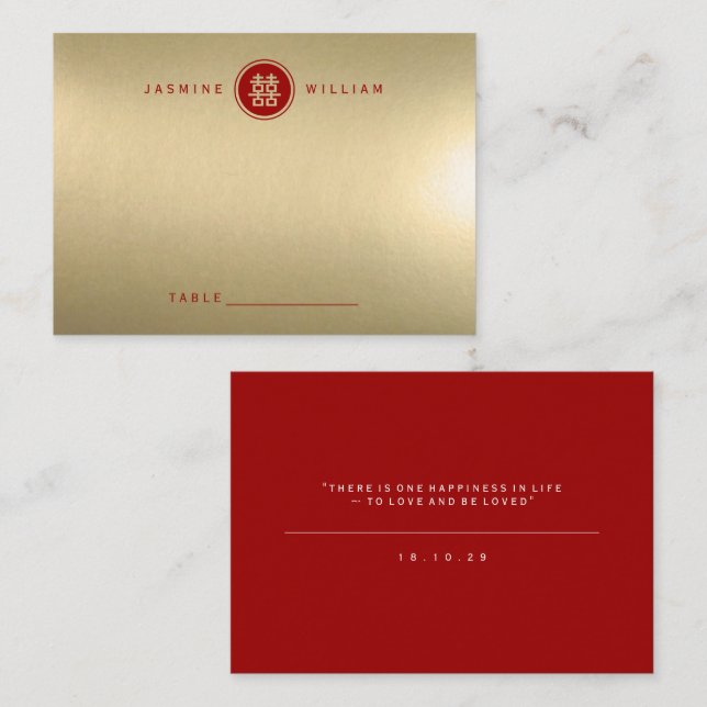 Dubbla i klassisk cirkel - lycka i kinesiska Bröll Placeringskort (Fram/baksida)