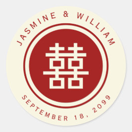 Dubbla i klassisk cirkel - lycka i kinesiska Bröll Runt Klistermärke