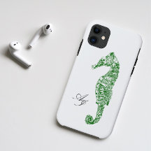 Dubbla initialer grönt kustvattenfärgsseahorse