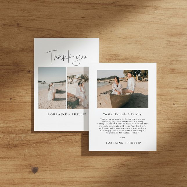 Dubbla inslag täcker det moderna fotot som tack va (Dual Moments cover modern photo wedding thank you.)