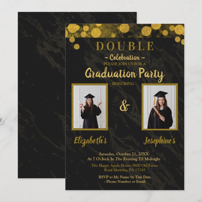 Dubbla joint Firande Studentfest 2 foton Inbjudningar (Fram/baksida)