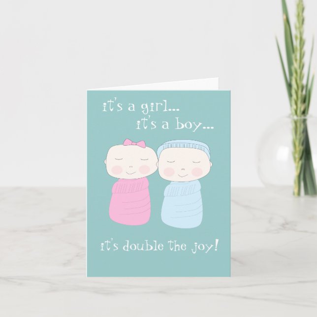 Dubbla Joy! Twin Girl & Boy Notecard Kort (Framsida)