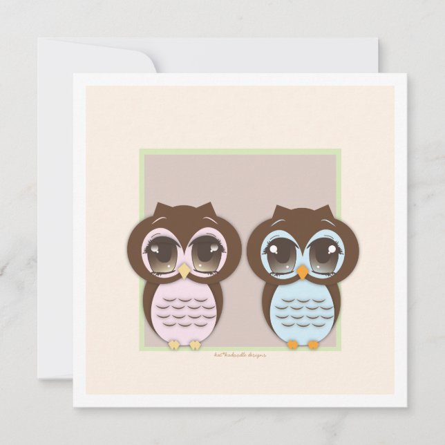 Dubbla Joy!  Twin Uggla Boy Baby Shower Inbjudningar (Framsida)
