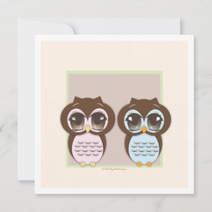 Dubbla Joy! Twin Uggla Boy Baby Shower Inbjudningar