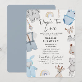 Dubbla Kärlek Clothes Twin Boys Baby Shower Inbjudningar