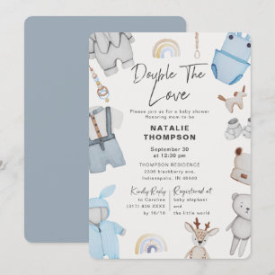 Dubbla Kärlek Clothes Twin Boys Baby Shower Inbjudningar