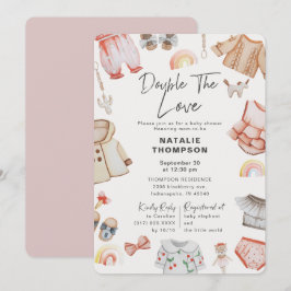 Dubbla Kärlek Girl Twillingar Rosa Baby Shower Inbjudningar