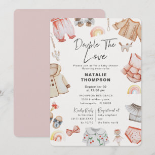 Dubbla Kärlek Girl Twillingar Rosa Baby Shower Inbjudningar
