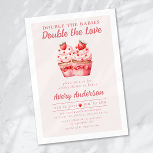 Dubbla Kärlek Rosa Cupaka Twin Baby Shower Inbjudningar