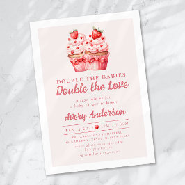 Dubbla Kärlek Rosa Cupaka Twin Baby Shower Inbjudningar