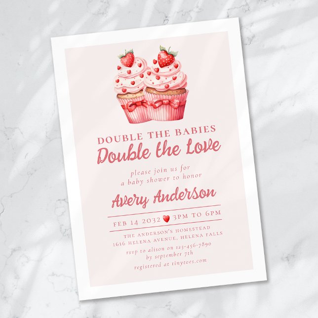 Dubbla Kärlek Rosa Cupaka Twin Baby Shower Inbjudningar (Skapare uppladdad)