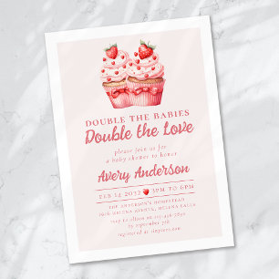 Dubbla Kärlek Rosa Cupcake Tvilling Babyshower Inbjudningar