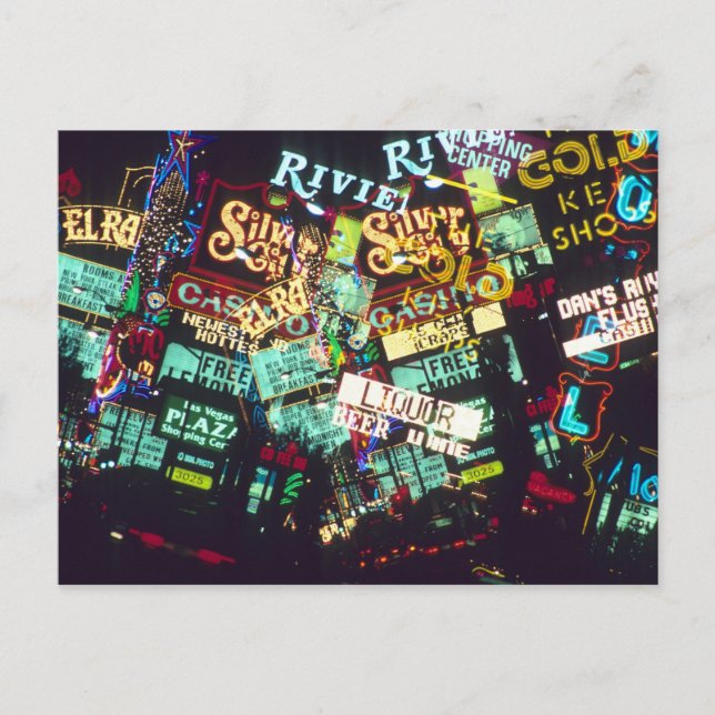 Dubbla, kasinoskyltar, Las Vegas. Vykort (Framsida)