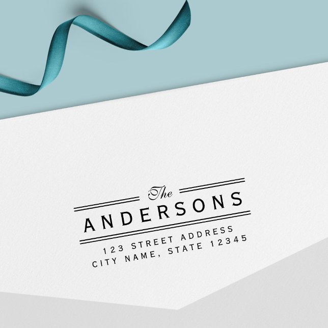 Dubbla Linjer Elegant Family Namn Returadress Självfärgande Stämpel (Skapare uppladdad)