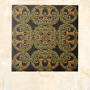 Dubbla Livets träd Faux on Black Embossed Mönster Kakelplatta