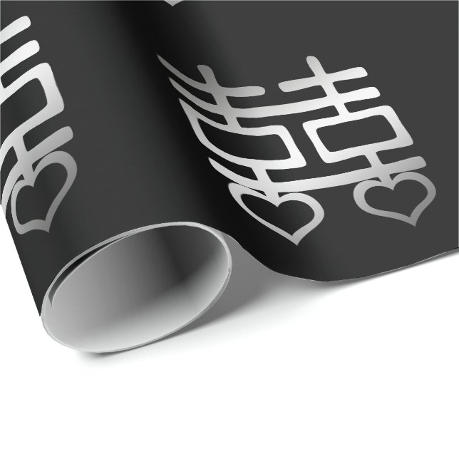 Dubbla lycka Kinesisk Bröllop Heart-detalj V1 Presentpapper (Rullad Hörn)