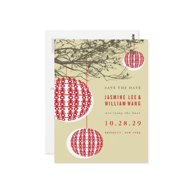 Dubbla - lycka - kinesiska - spara datum vykort (Fram/Back In Situ)