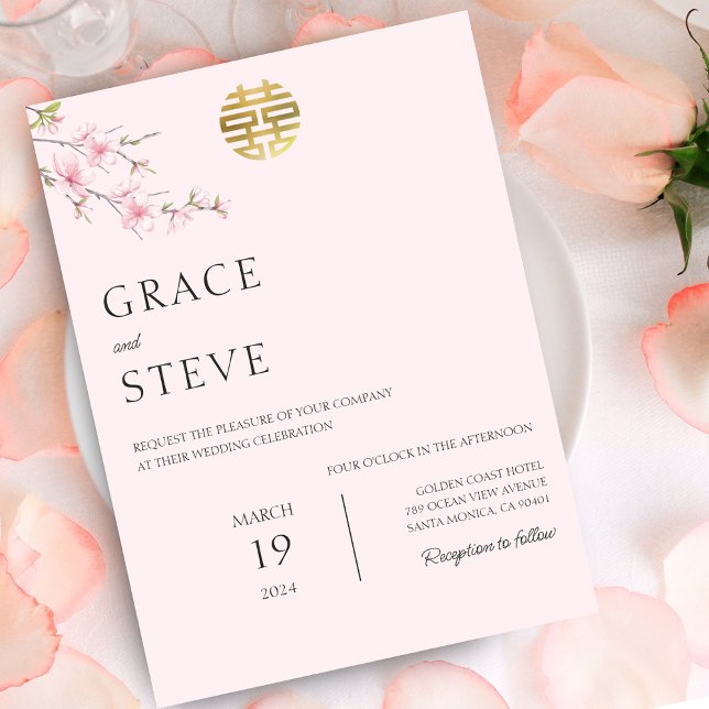  Dubbla lycka Sydkoreas japanska Bröllop Inbjudningar (Blush Double Happiness Korean Japanese Wedding Invitation)