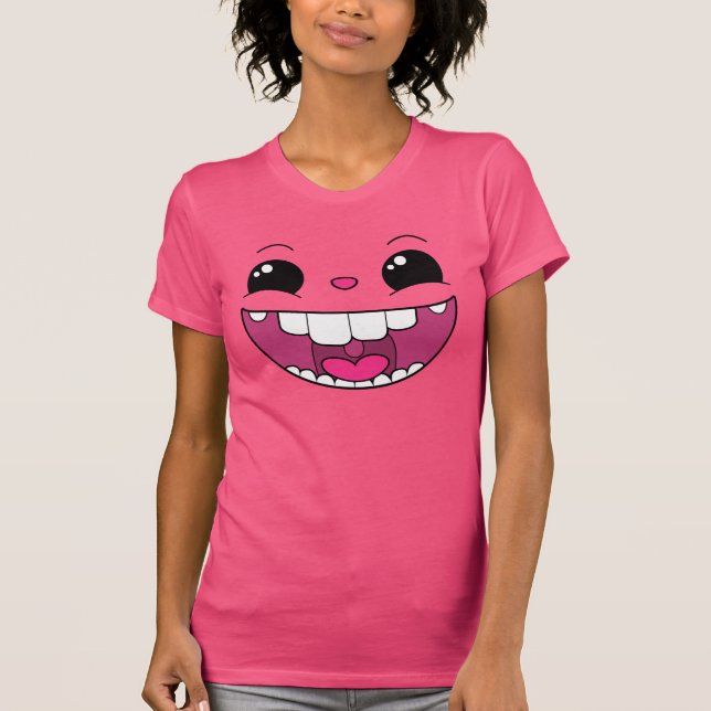 Dubbla Lycklig Rosa Ansikte Dam T-Shirt (Framsida)