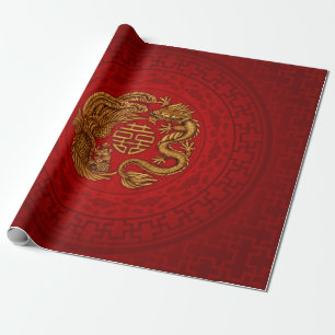 Dubbla - lyckssymbol med Phoenix och Dragon Presentpapper