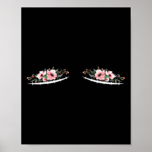 Dubbla Mastektomi-bilar med blommor bröstcancer Poster