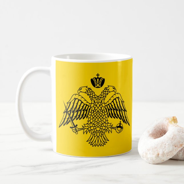 Dubbla med Eagle Byzantine och Christian Emblem Kaffemugg (Med munk)