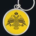 Dubbla med Eagle Byzantine och Christian Emblem Rund Silverfärgad Nyckelring<br><div class="desc">Det ekumeniska patriarkatet och berget Athos, och även de grekisk-ortodoxa kyrkorna i diasporan under patriarkatets använda denna dubbla-ledda örn som deras flagga eller emblem. Örnen framställs som en klämning av ett svärd och en orb med krona ovanför och mellan dess två huvuden. Konstruktionen kallas ibland för "bysantinsk imperialistisk flagga" och...</div>