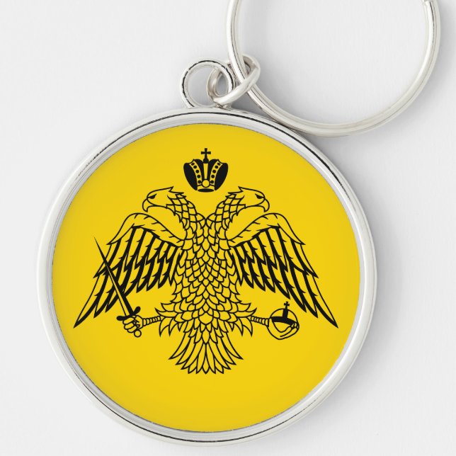 Dubbla med Eagle Byzantine och Christian Emblem Rund Silverfärgad Nyckelring (Framsidan)