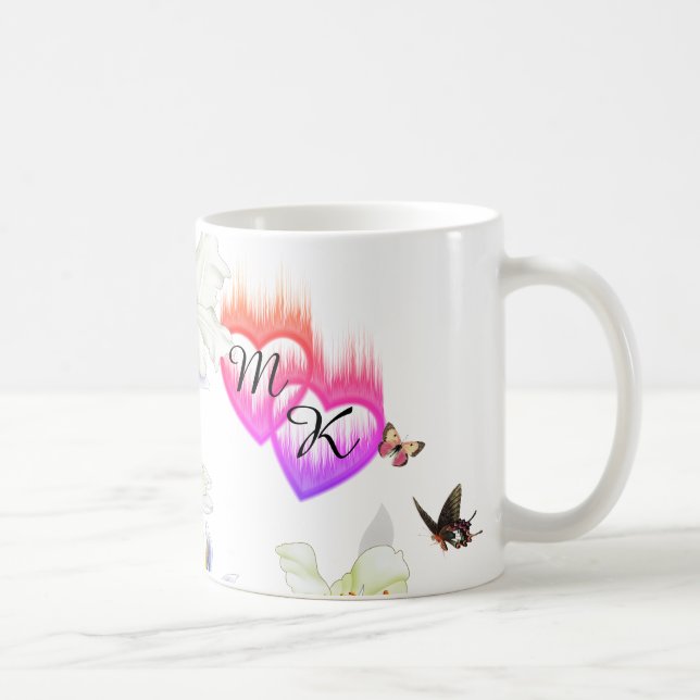 Dubbla Monogram FlamHearter med blommor Kaffemugg (Höger)