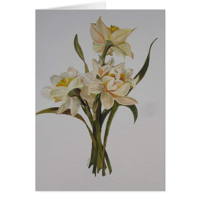 Dubbla Narcissi Bouquet Blommigt Art Hälsningskort (Framsidan)
