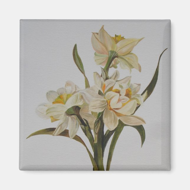 Dubbla Narcissi Bouquet Blommigt Art Magnet (Framsidan)