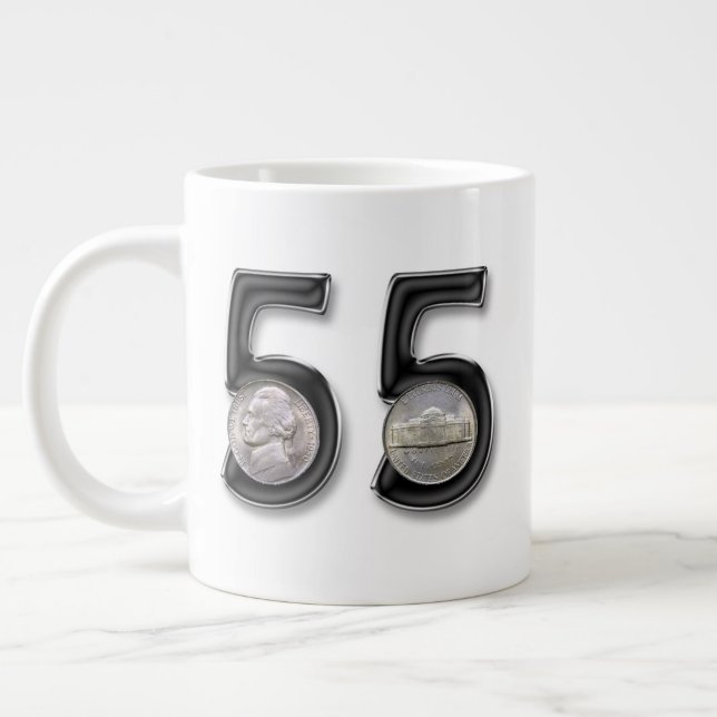 Dubbla Nickel Femtiofem födelsedagar Jumbo Mugg (Vänster)