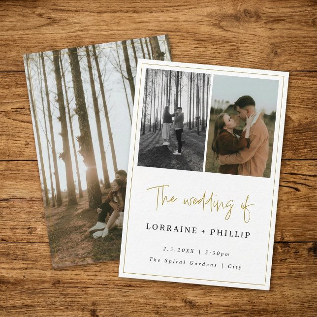 Dubbla nyheter omfattar modern fotobröllopsinbjuda inbjudningar (Dual Moments cover modern photo wedding Invitation.)
