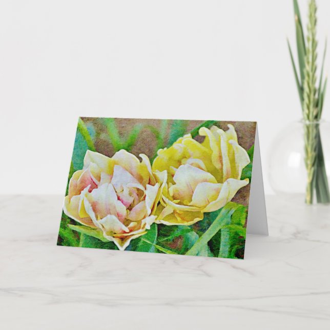 Dubbla Petal Tulip Flowers Blommigt Art Note Card Kort (Framsida)