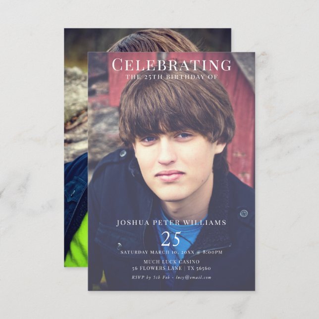Dubbla Photo Masculine 25:e födelsedagen Inbjudningar (Fram/baksida)