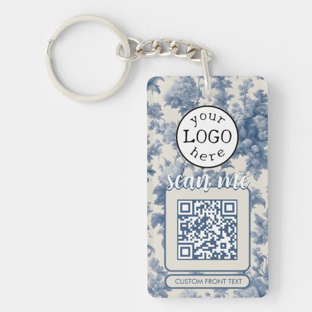 Dubbla QR-kod för Business Elegant Blue Toile (Framsidan)