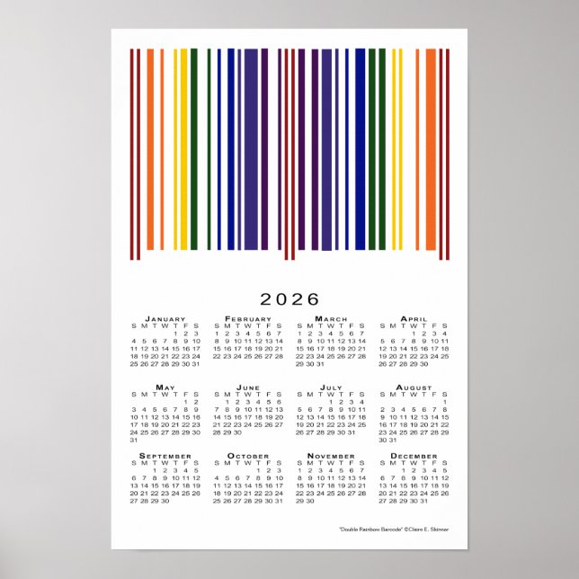 Dubbla Rainbow Barcode 2026 Calendar Poster (Framsidan)
