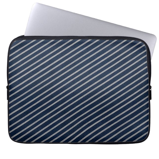 Dubbla randiga Navyblå Elfenbensvävd Look Laptop Fodral (Framsidan)