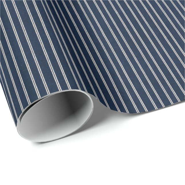 Dubbla randiga Navyblå Elfenbensvävd Look Presentpapper (Rullad Hörn)