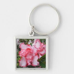 Dubbla Red and White Azaleas Vår Blommigt Fyrkantig Silverfärgad Nyckelring