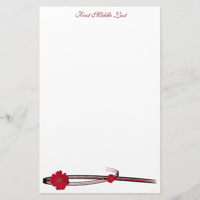Dubbla Red Gerber Daisy Sweep Personlig Brevpapper (Framsida)