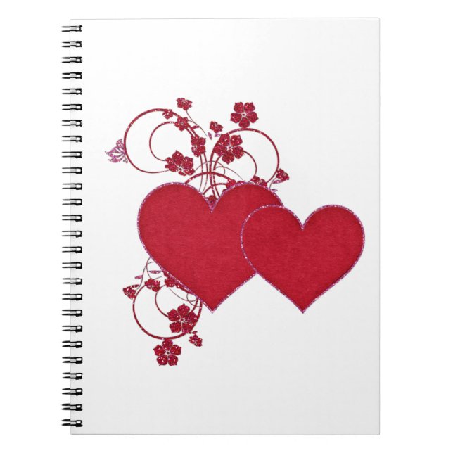 Dubbla Red Hearts & Glitter Design Valentindagen Anteckningsbok (Framsidan)
