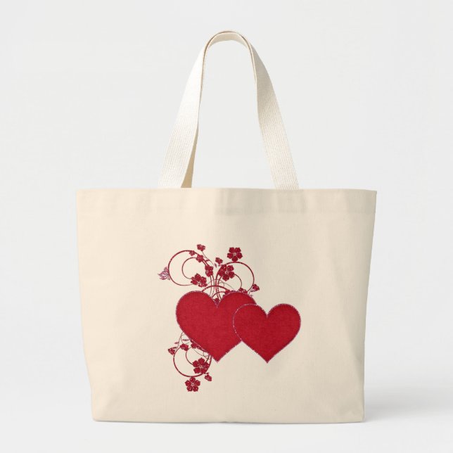Dubbla Red Hearts & Glitter Design Valentindagen Jumbo Tygkasse (Framsidan)