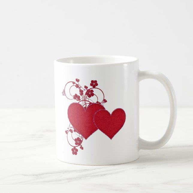 Dubbla Red Hearts & Glitter Design Valentindagen Kaffemugg (Höger)