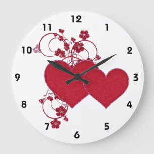 Dubbla Red Hearts & Glitter Design Valentindagen Stor Klocka