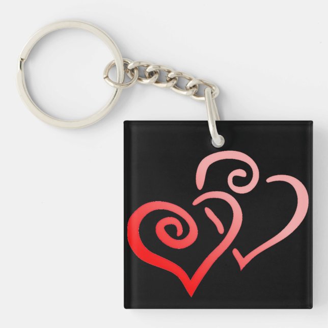 Dubbla Red Swirly Hearts Acrylic Keychain (Framsidan)